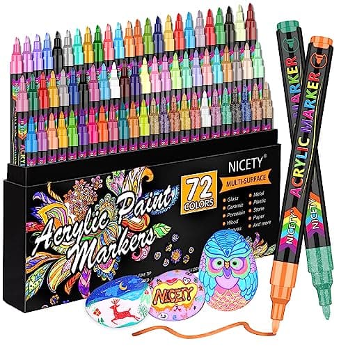 NICETY 136 Acrylique Peinture Stylo-Marqueur - Verre et Bois - Peinture Acrylique à Base d'Eau 0,7 mm - Toile, Verre, Cé — 72