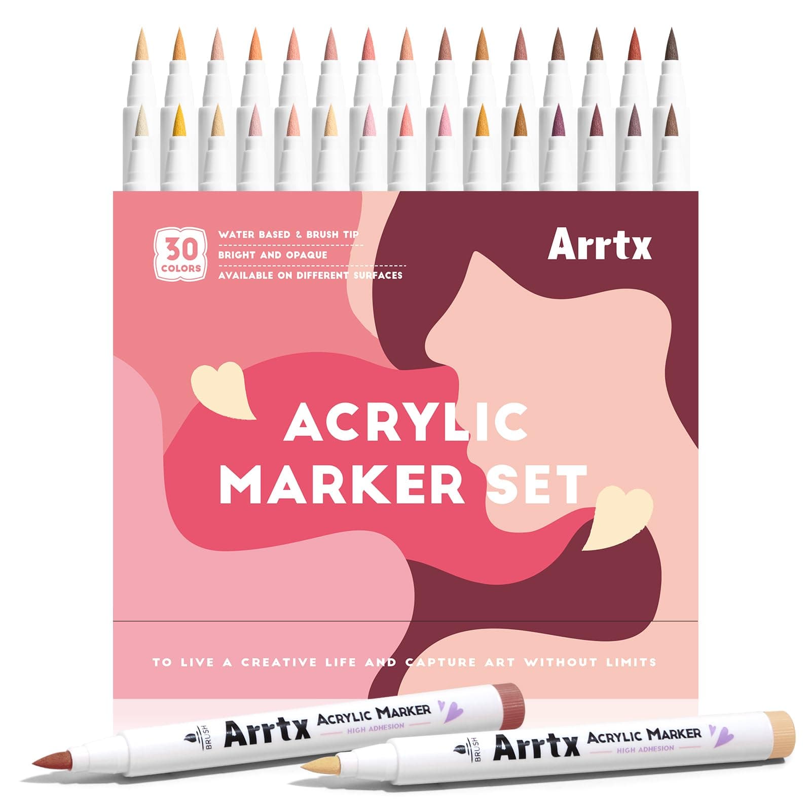 Marqueurs Acrylique Arrtx 30 Couleurs - Peinture Acrylique Eau-Based - Pour Artiste, Dessin et Craft - Verre et Bois Inc