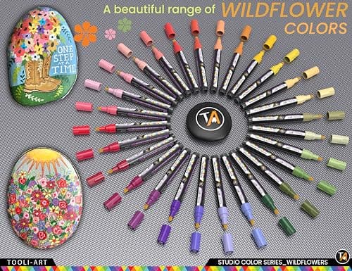 Marqueurs acryliques Wildflower Colors Studio Color Series - Paquet de 28 - Pointe moyenne 3 mm - Pour peinture sur roch