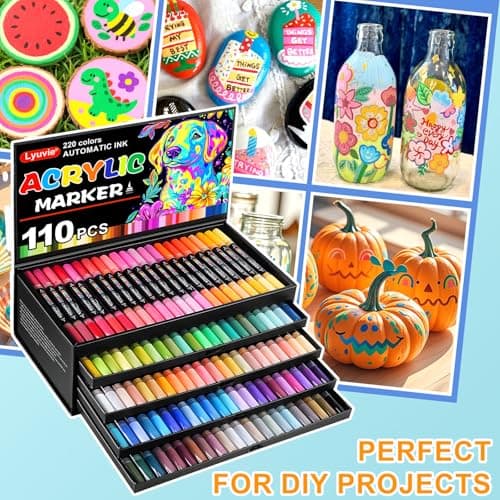 Lyuvie 220 Couleurs Feutre Acrylique, Acrylique Paint Marker Marqueur Peinture, pour Artistes et Artistes Débutants, Art