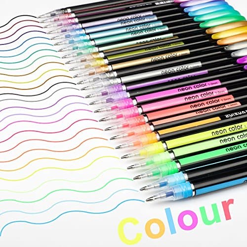 Mutsitaz 48 Stylos Gel Métallique Paillettes Néon Pastel Peinture Écriture Coloriage Adultes