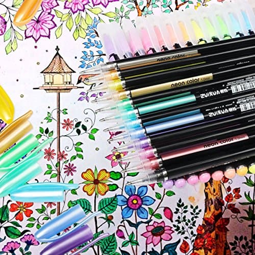 Mutsitaz 48 Stylos Gel Métallique Paillettes Néon Pastel Peinture Écriture Coloriage Adultes
