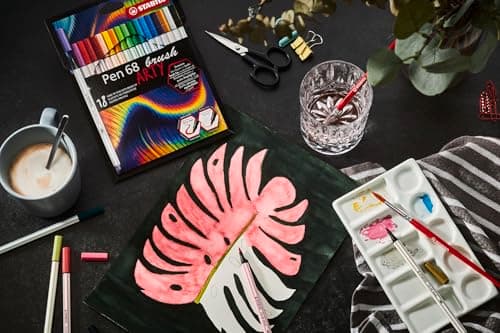 STABILO Feutre pinceau Pen 68 brush - Couleurs vives - Enfants - TravAIL & ÉCRIRE x 24 feutres - Etui carton - gamme ART