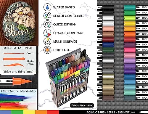 Lot de 36 marqueurs acryliques souple 1-7 mm non toxiques pour lettrage et art