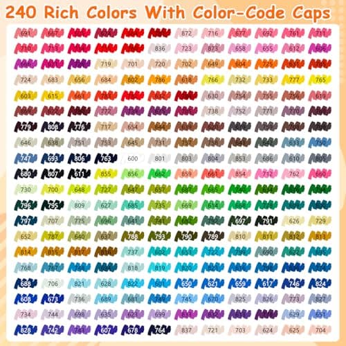 WOGOPRO Couleur Acrylique Marqueur pour Artiste, Coloriage, Calligraphie - 240 Couleurs Liquide Direct sur Bois, Pierre,