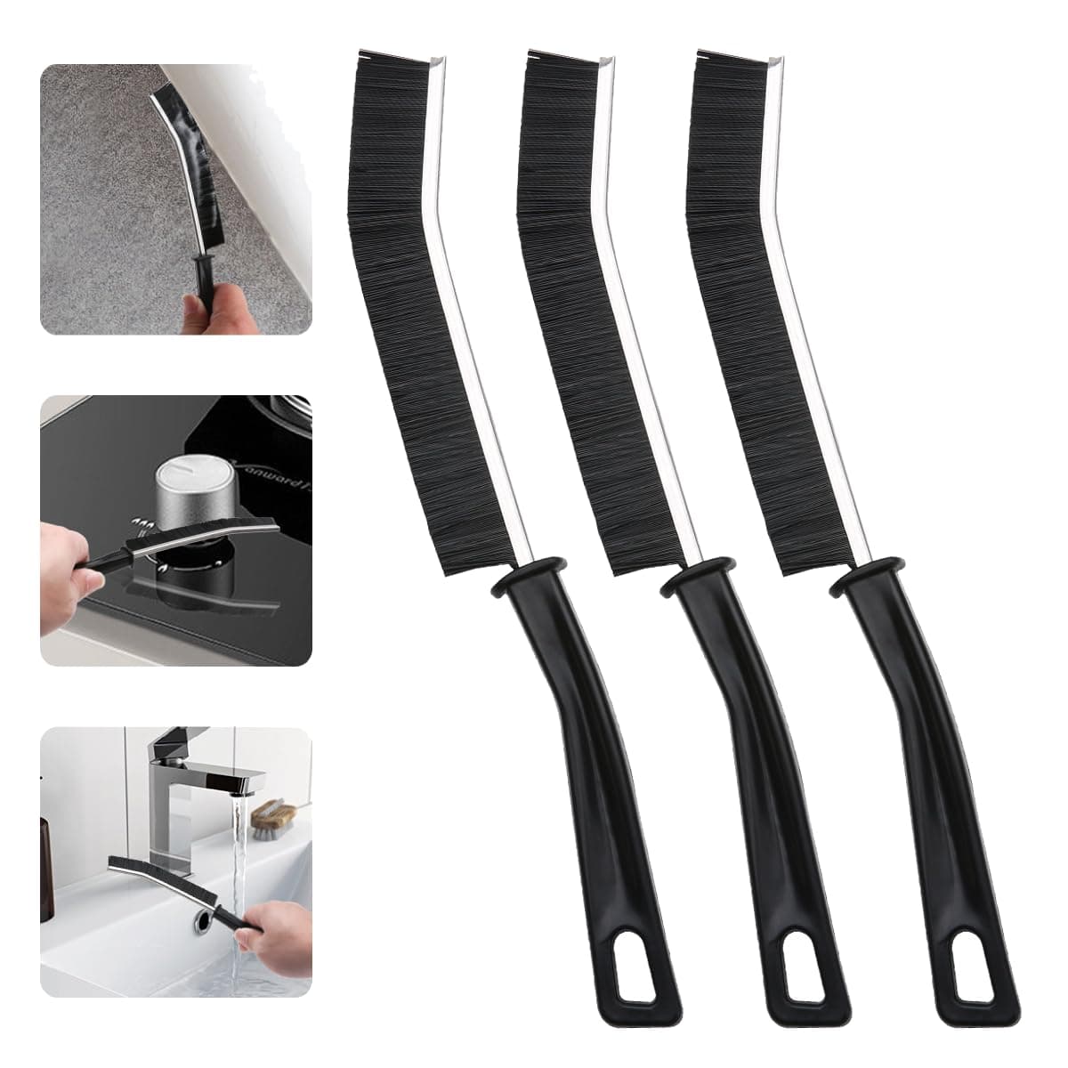Lot de 3 Brosses de Nettoyage à Poils Durs pour Salle de Bain et Cuisine – Idéal pour Nettoyage de Joints, Évier, Douche