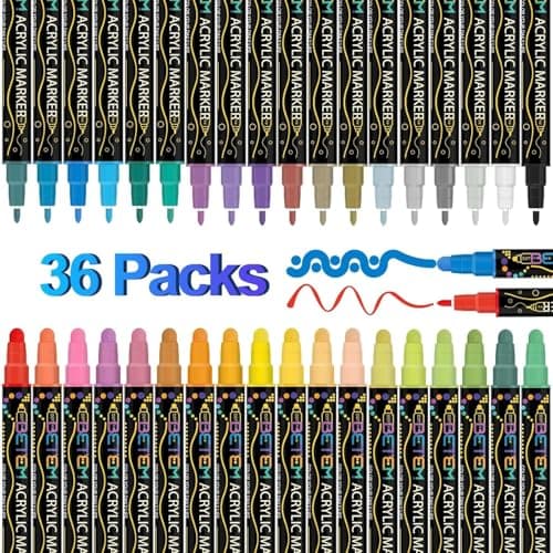 Stylo Marqueur Betem 36 Couleurs Acrylique pour Peinture Artisanale sur Bois, Toile et Objets DIY, Idéal pour Artistes E
