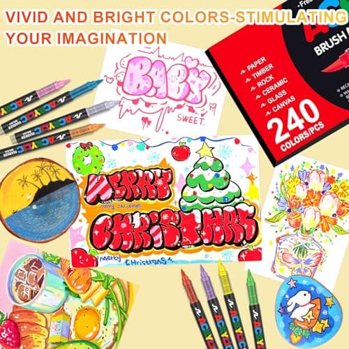 Laconile 240 Couleurs Feutre Acrylique pour Adulte, Marqueurs Acryliques Pointe Pinceau pour Coloriage, Calligraphie, Bo