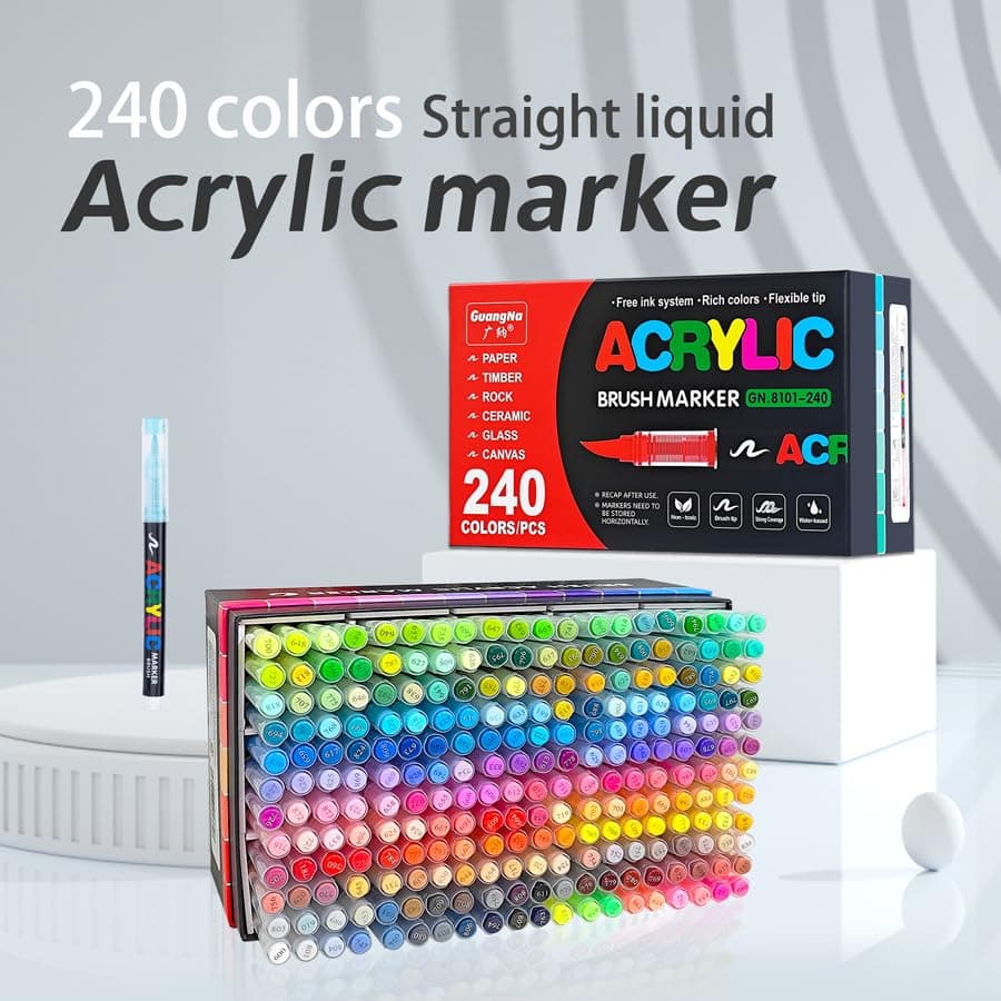 Guangna feutres acryliques 240 pour dessin sur verre et bois, encre opac superposable, cahier de coloriage flexible, par