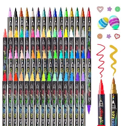 Feutres double pointe 60 couleurs acryliques pour peinture et dessin | Idéaux pour verre, tissu et bois - 60 couleurs ac