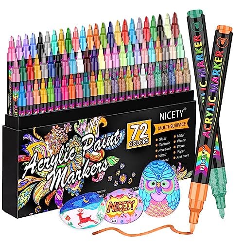 Nicety Lot de 72 marqueurs acryliques à pointe extra fine pour créatifs et artistes en loisirs créatifs
