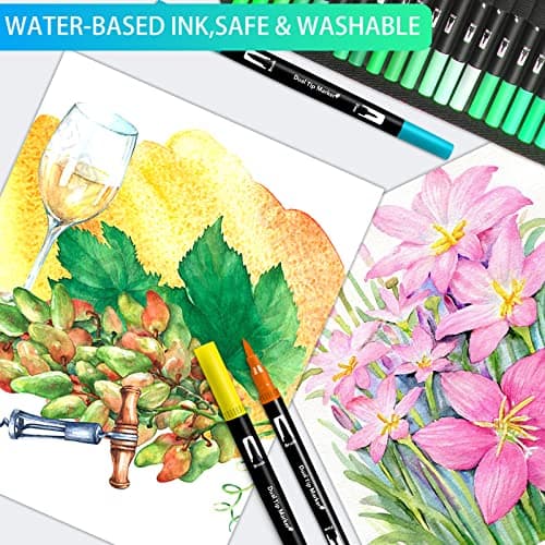 Efimeso 168 Couleurs Feutres Coloriage Adulte, Stylo Feutre Double Pointe Fine pour Artistes, Feutres Pinceaux Aquarelle