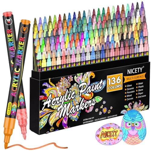 NICETY 136 Acrylique Peinture Stylo-Marqueur - Verre et Bois - Peinture Acrylique à Base d'Eau 0,7 mm - Toile, Verre, Cé