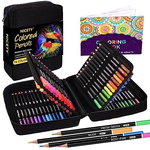 NIETTY Crayon de Couleurs 76 Pieces pour Adultes et Enfants, Idéal pour Coloriage et Dessin professionnel, Set Crayon Wo