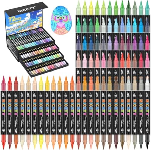 NICETY 144 Couleurs Feutres Acryliques pour Artisans - 72 Marqueurs Double Pointe Résistants - Idéal pour Pierre, Bois,