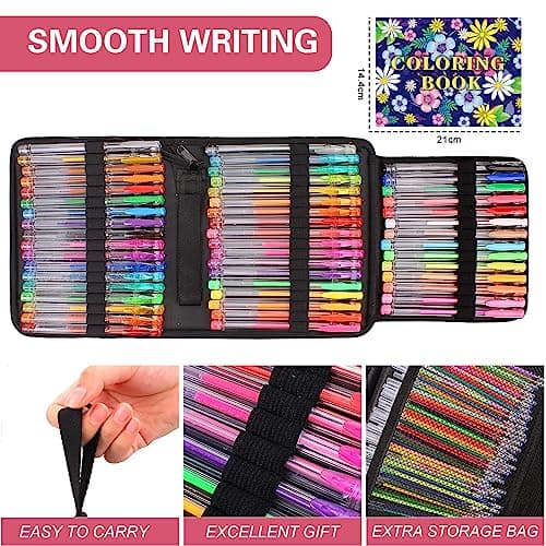 Efimeso 100 packs de stylos gel pour adultes et enfants | 50 feutres stylus paillettes et 50 recharges dans un étui à fe