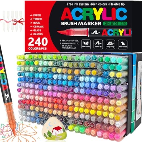 Feutre Acrylique WOGOPRO 120 Couleurs pour Calligraphie et Peinture sur Bois, Pierre, Toile et Céramique - Stylo Acrylic — 240 Couleurs