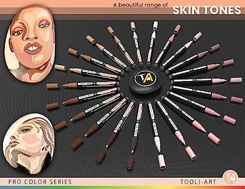 TOOLI-ART Skin Pro Color Series Lot de 22 marqueurs acryliques - Pointe extra fine - Non toxiques - Idéaux pour peinture