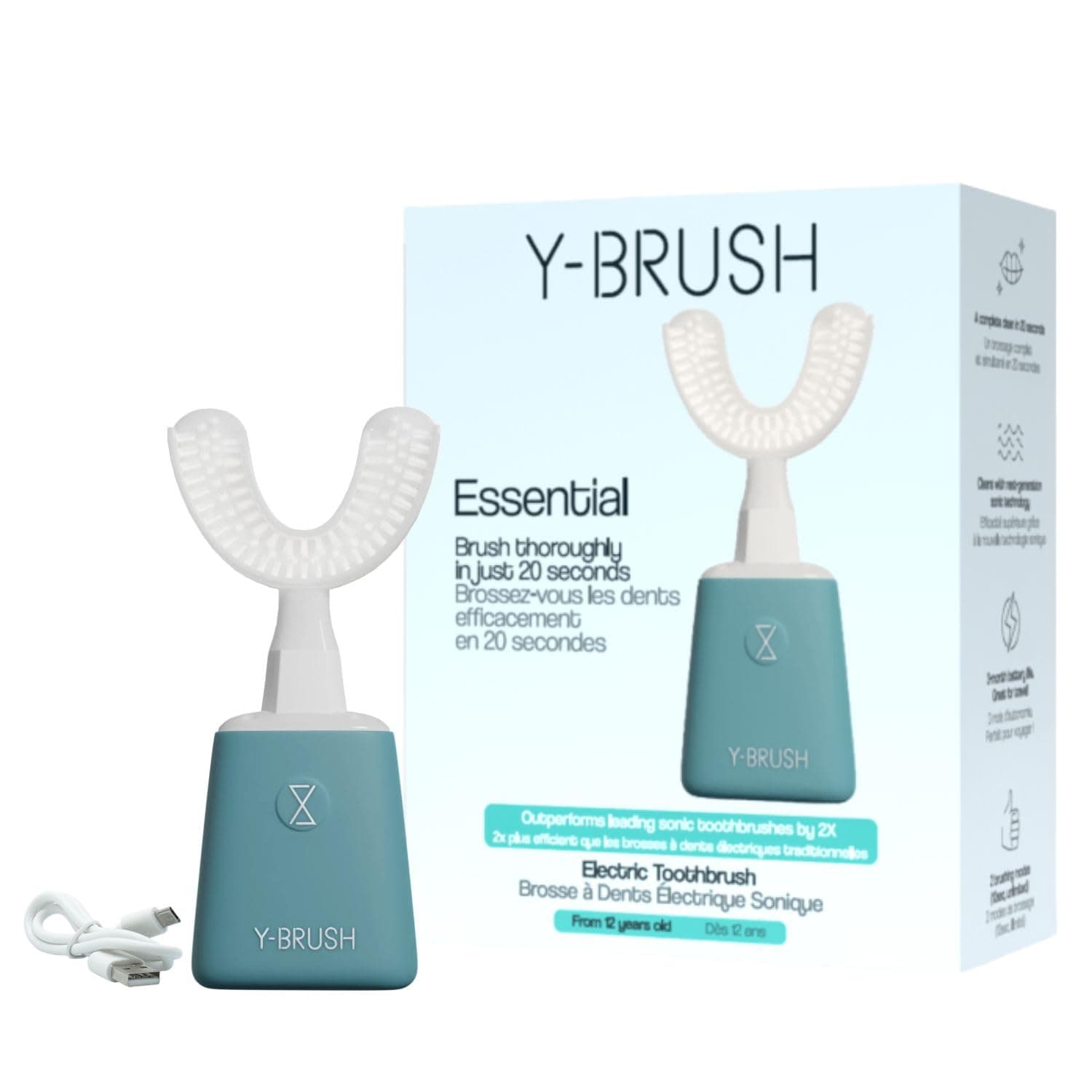 New 2025 Y-Brush Essential - Brosse à Dent Electrique Sonique Automatique - 3 Mois d'Autonomie - 2 Modes de Vibration -