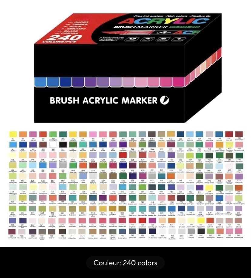 Marqueurs acryliques 240 pièces - Grosse couverture - Séchage rapide pour tous les supports - Idéal pour artistes amateu