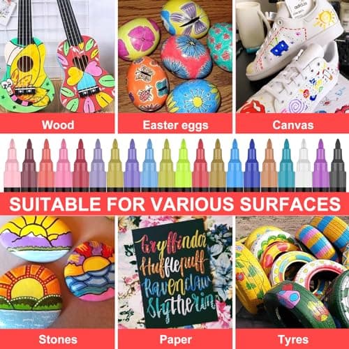 Set Efimeso de marqueurs acryliques 120 couleurs pour peinture sur rocaille, céramique, pierre, verre, bois et métal - P