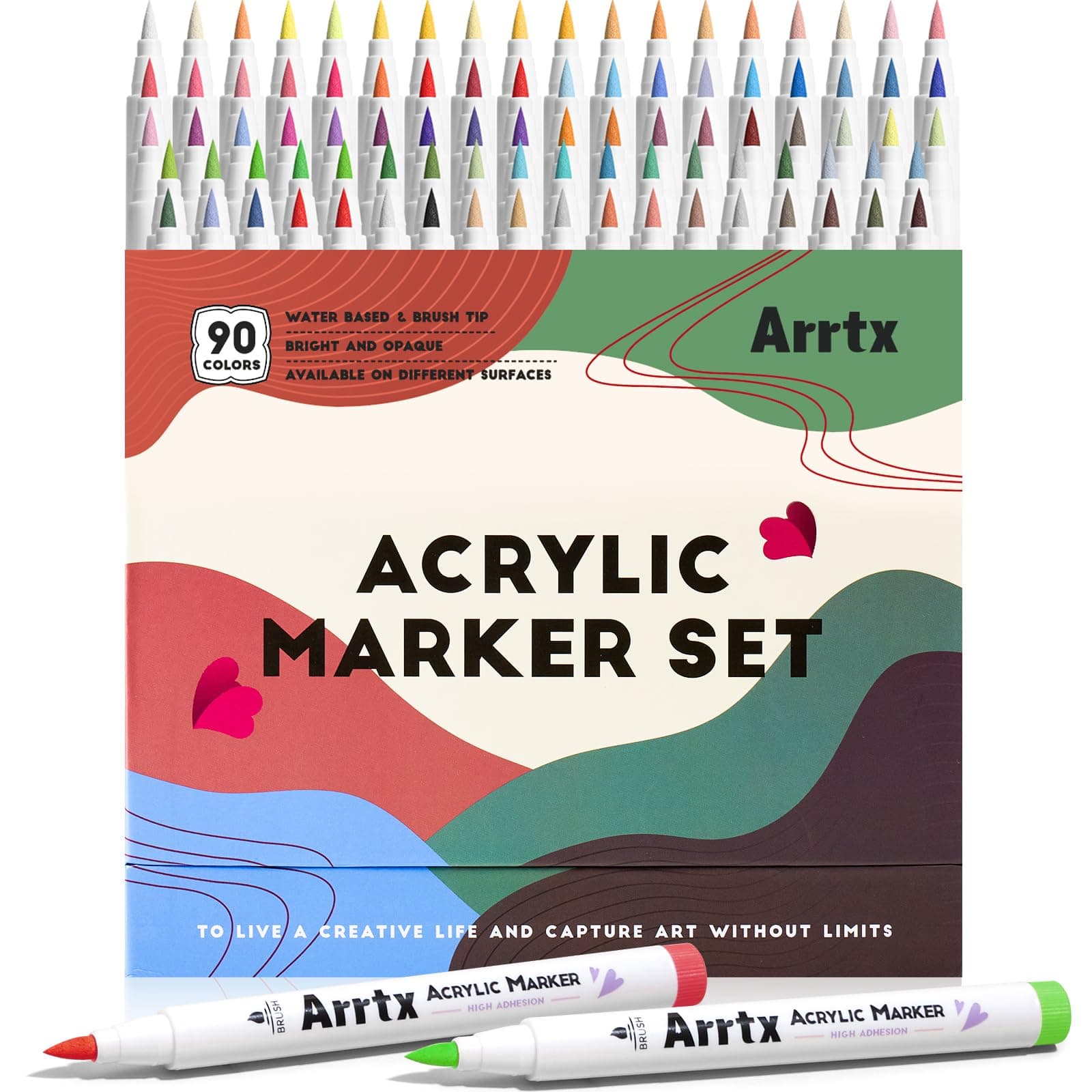 Marqueurs acryliques Arrtx 90 couleurs pour peinture sur pierre et céramique뻣