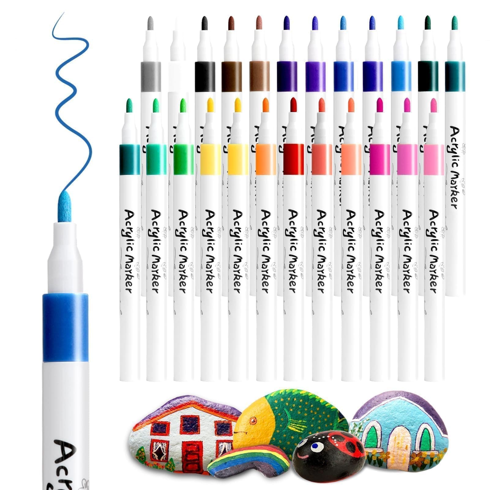 Marqueur Peinture Acrylique Newatty 24 Couleurs Perfectionneuse d'Art Imperméable Verre Toile Bois Plastique Papier pour