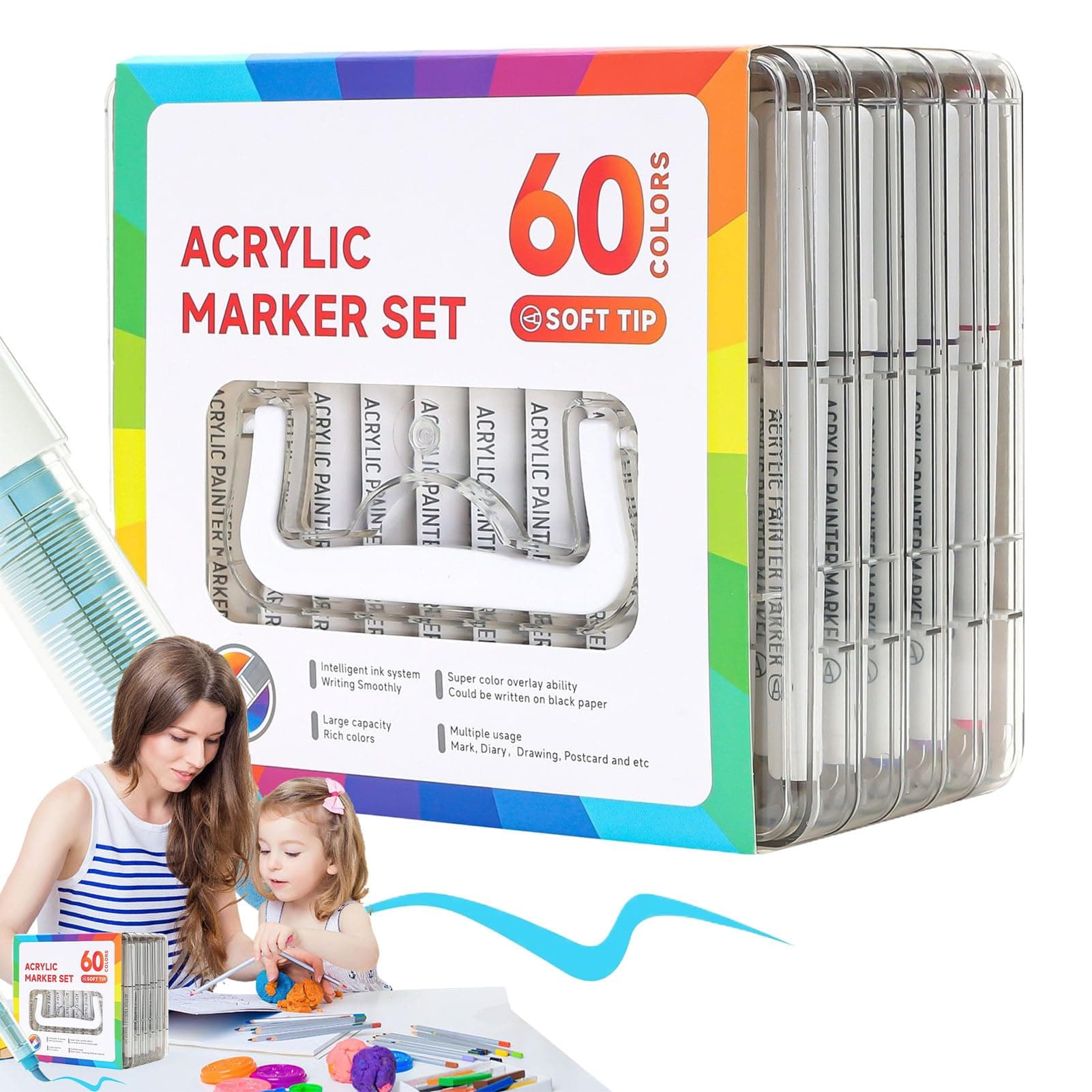 Stylos artistiques Rrlihjgu 60 Couleurs pour Coloriage et Peinture sur Verre Tissu Bois | Traitement Acrylique | Idéal p