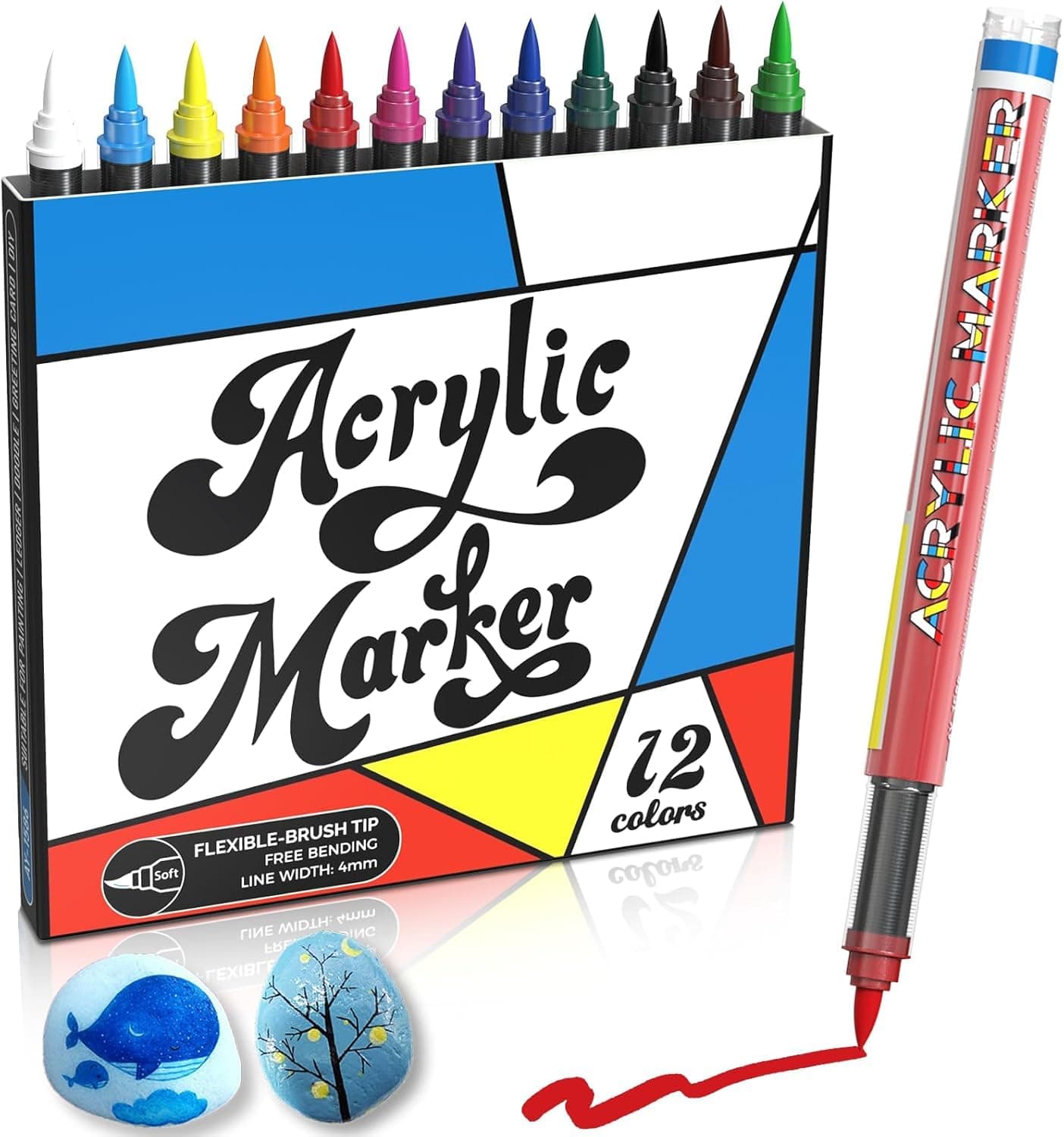 Risiours Marqueurs acryliques 12 couleurs Adultes Oeuf de Noël Fournitures de peinture acrylique