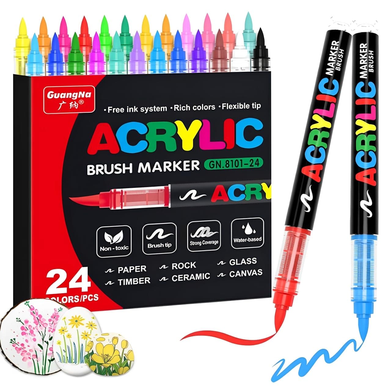 FyBAPRO Acryliques pour Adultes - 24 Couleurs Marqueurs Pinceau en Acrylique pour Coloriage, Calligraphie, DIY et Art su