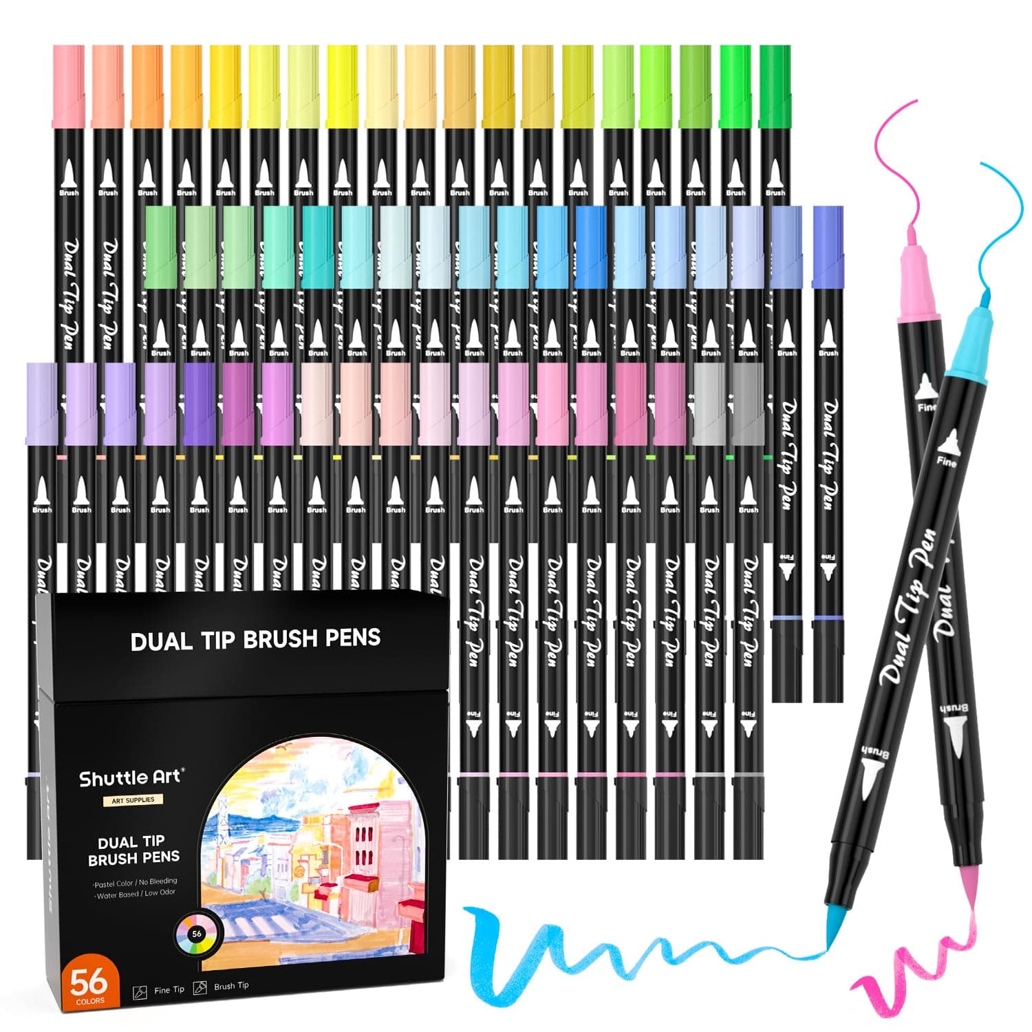 Marqueurs pastel Shuttle Art Lot de 56 stylos pour adultes Global Recycled Standard  
Feutres à double pointe Shuttle Ar