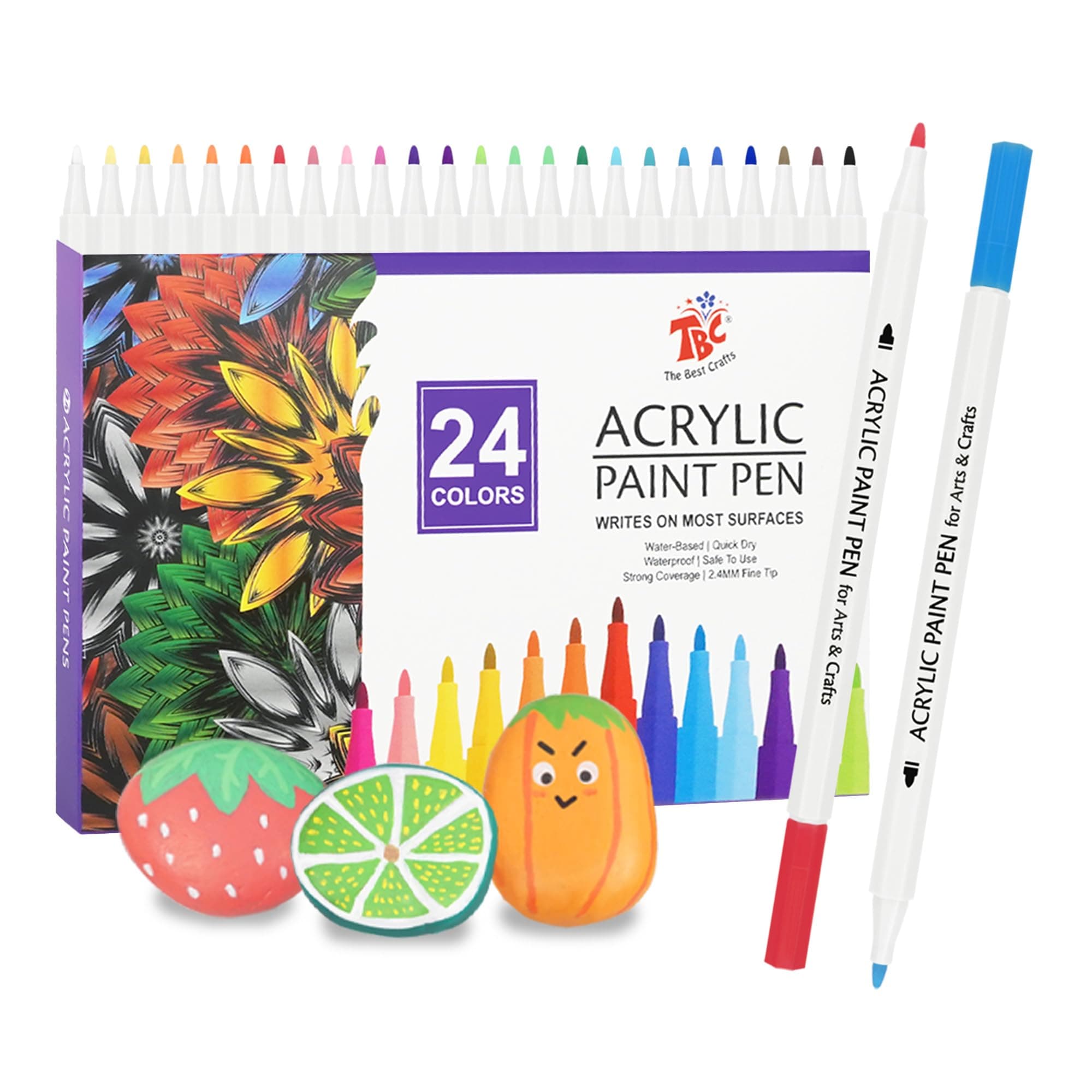 Stylos peinture acrylique TBC 24 couleurs pour artistes amoureux de la créativité, étanche et résistant à l'eau pour pie