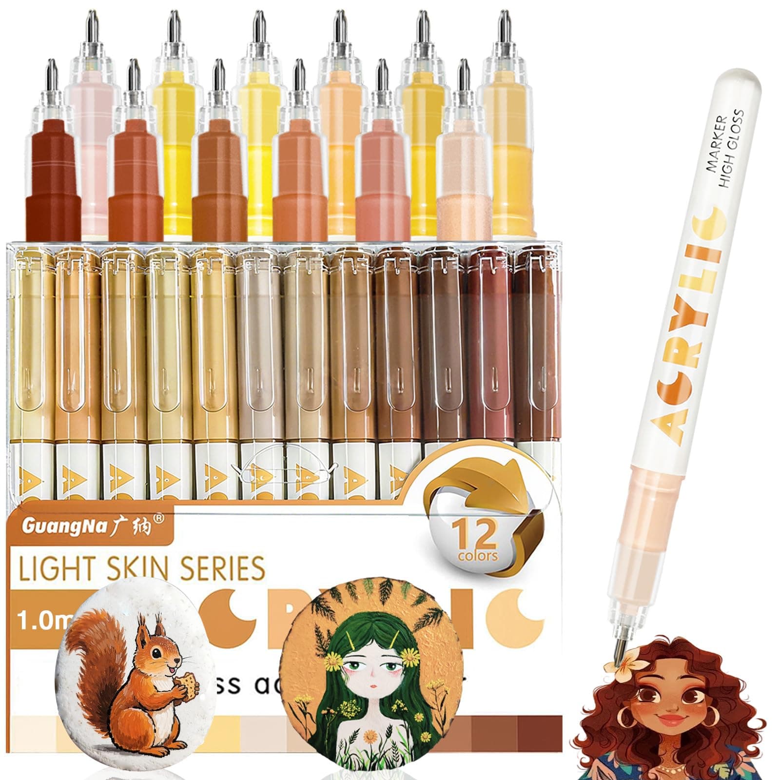 Marqueurs acryliques 12 feutres Skin Tone Color Series pour portraits et créations sur bois, toile et céramique