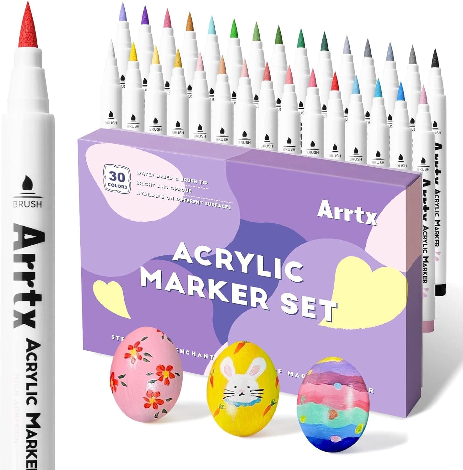 Marqueur acrylique Arrtx 30 couleurs pour peinture Roche œuf de Pâques Bois métal Plastique Verre Toile non toxique sans