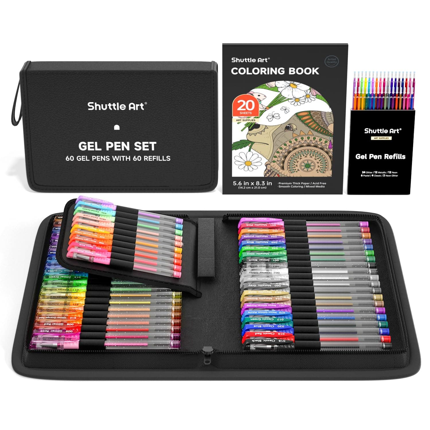 Shuttle Art Stylo Gel Couleur Métallique Neon Pastel Classique Paillettes 120 Pièces Global Recycled Standard