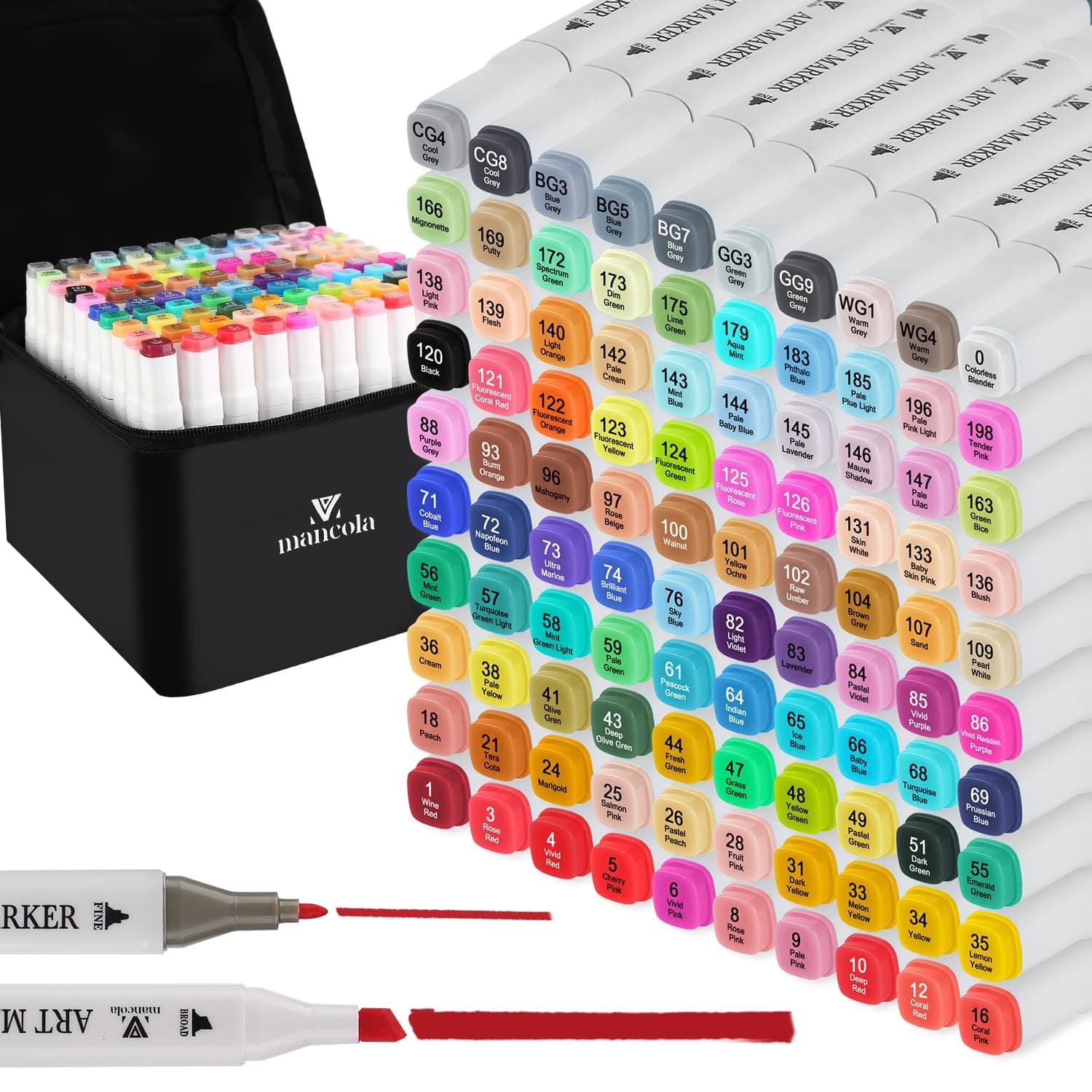 Mancola 100 Couleurs Feutres a Alcool Art Croquis, pour Artistes et Étudiants, DIY Esquisse MA-MK100