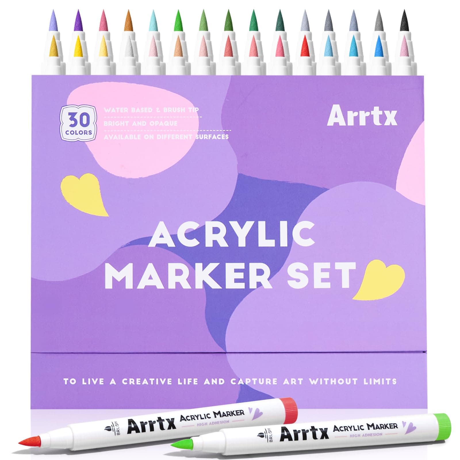 Marqueurs Arrtx pour peinture acrylique 30A couleurs : marqueurs pointe pinceau pour artisans et créatifs, peinture acry