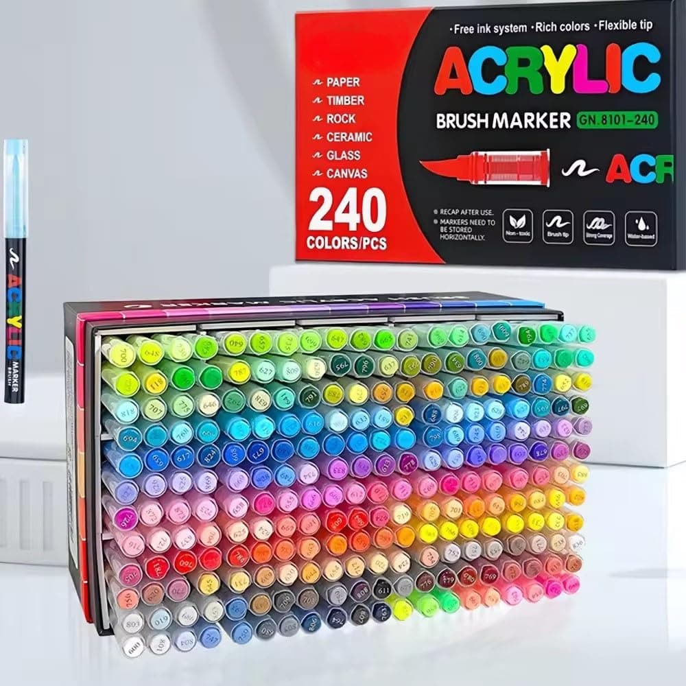 Marqueurs acryliques 240 pièces - Grosse couverture - Séchage rapide pour tous les supports - Idéal pour artistes amateu