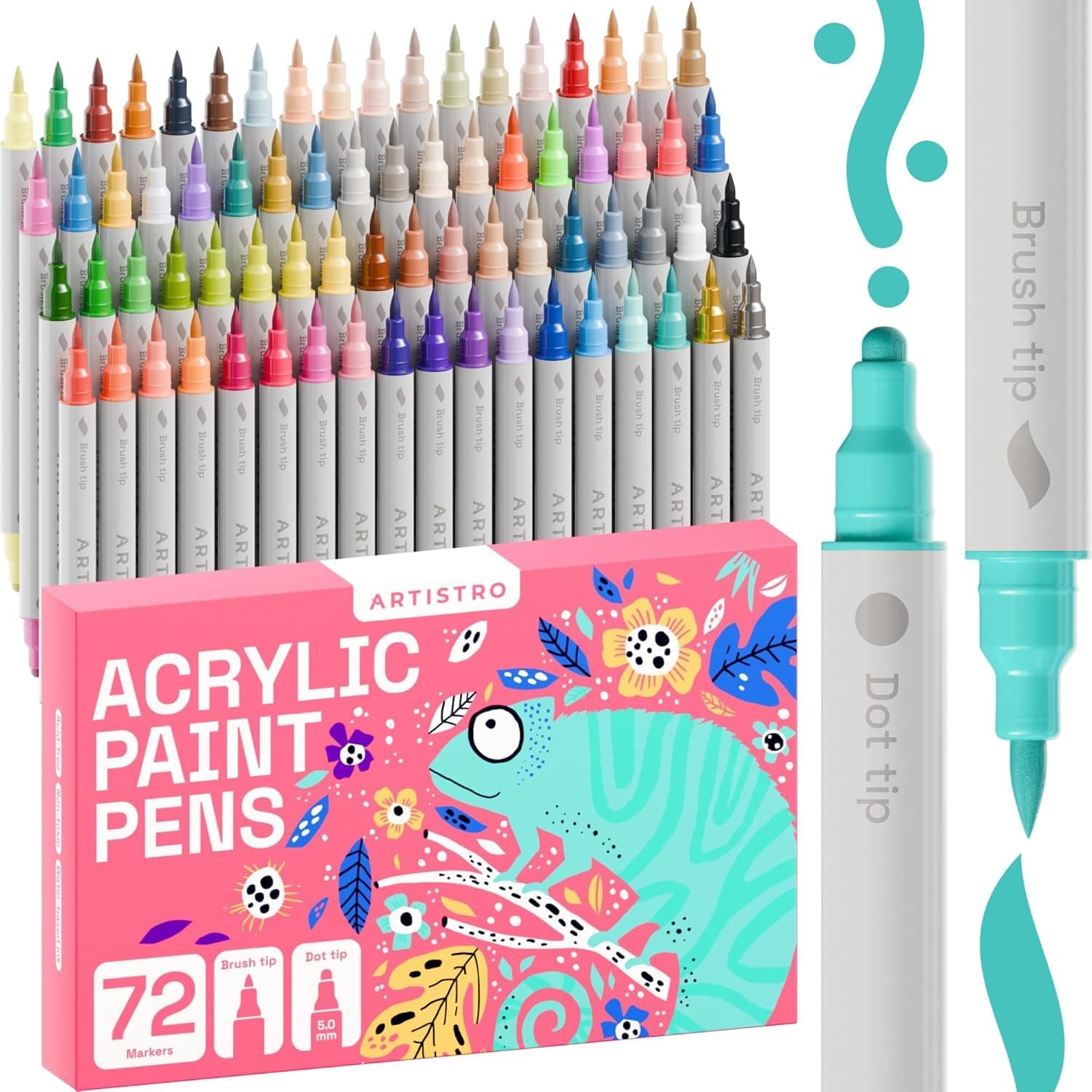 Marques Artistro Acryliques Double Pointe pour Tissu Toile et Papier - DIY - 72 Couleurs