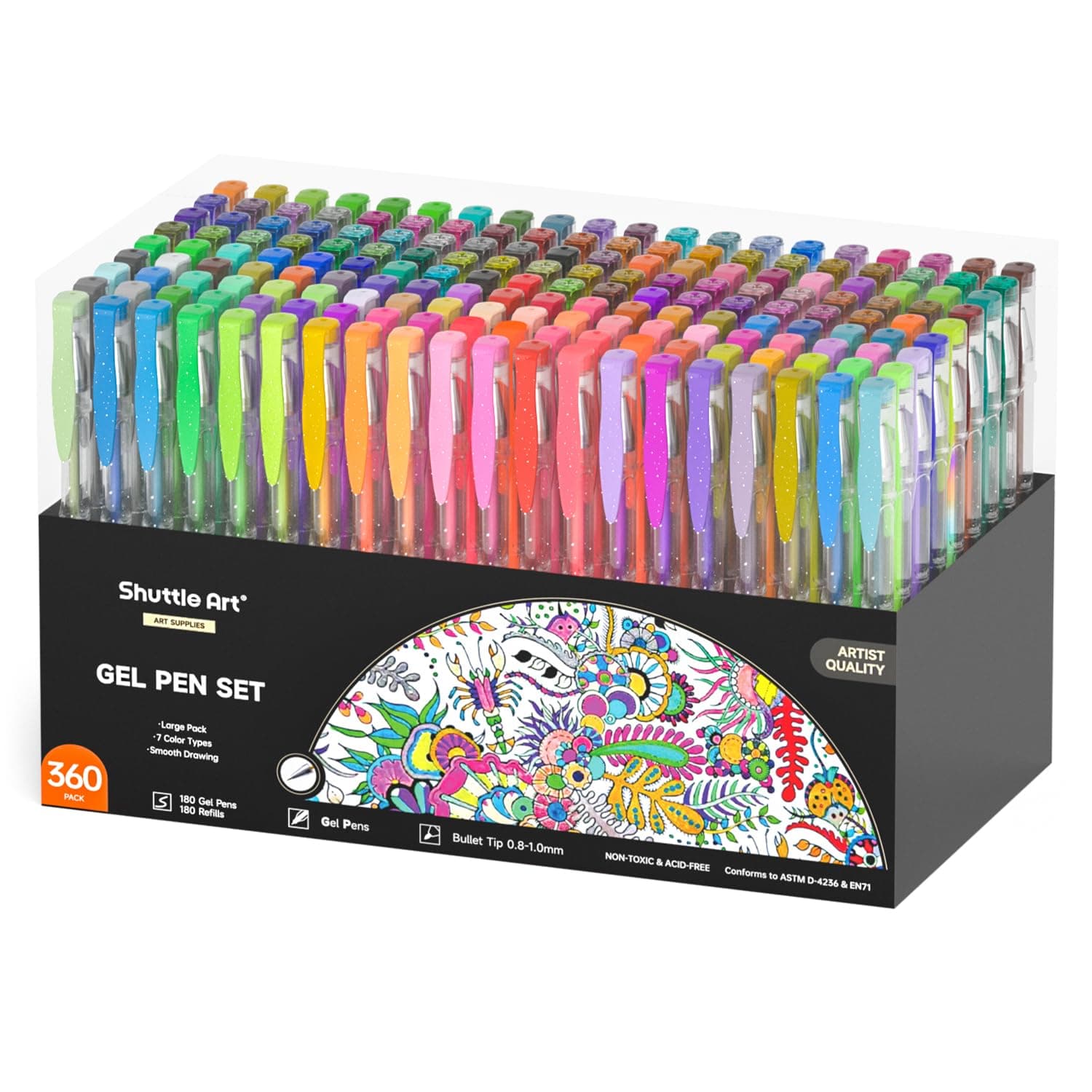 Marqueurs Shuttle Art Global Recycled Standard 360pcs 180 Couleurs + Recharges, Idéal pour Coloriage Adulte, Griffonnage