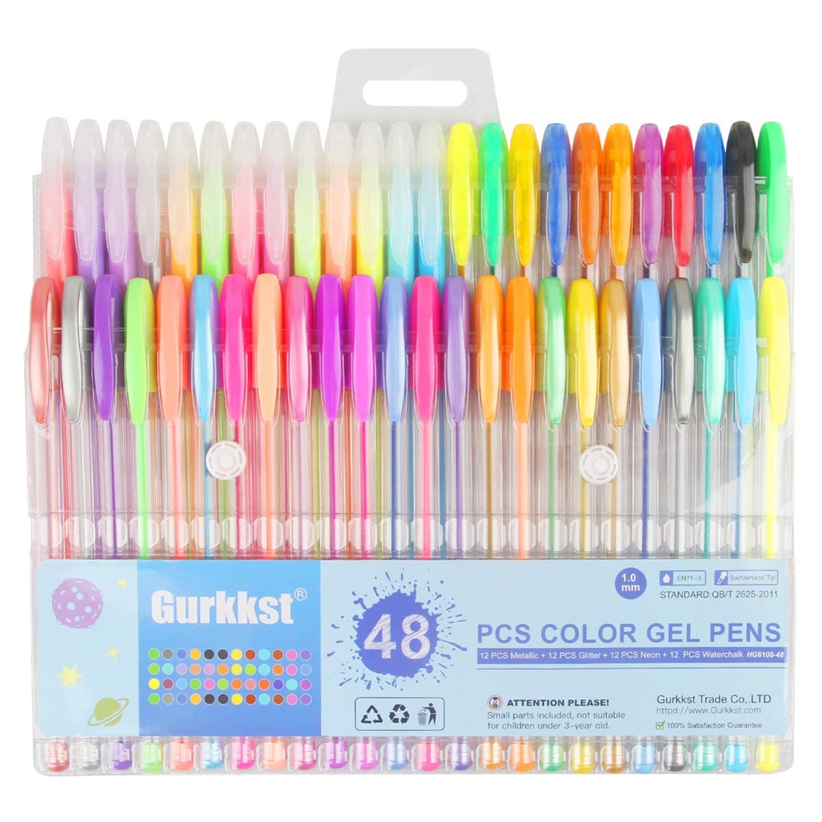Gurkkst 48 Stylos Gel Paillettes Pour Adults Coloring, Eco Writing et Art Crafting(12 Métallique + 12 Paillettes + 12 Né