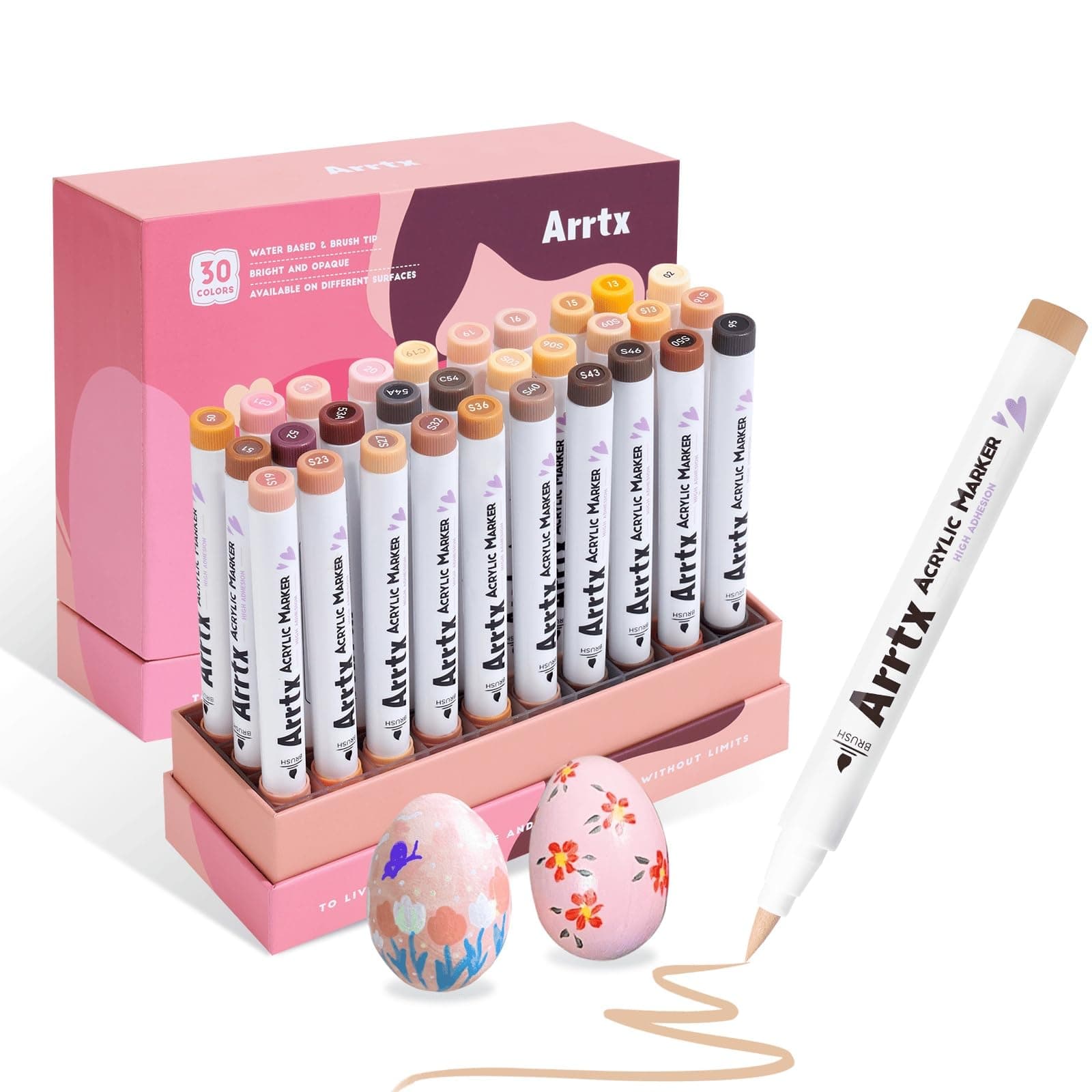 Arrtx, stylos acryliques 30 couleurs pour adultes | coloriage, dessin, peinture sur roche, bois, toile | loisirs créatif