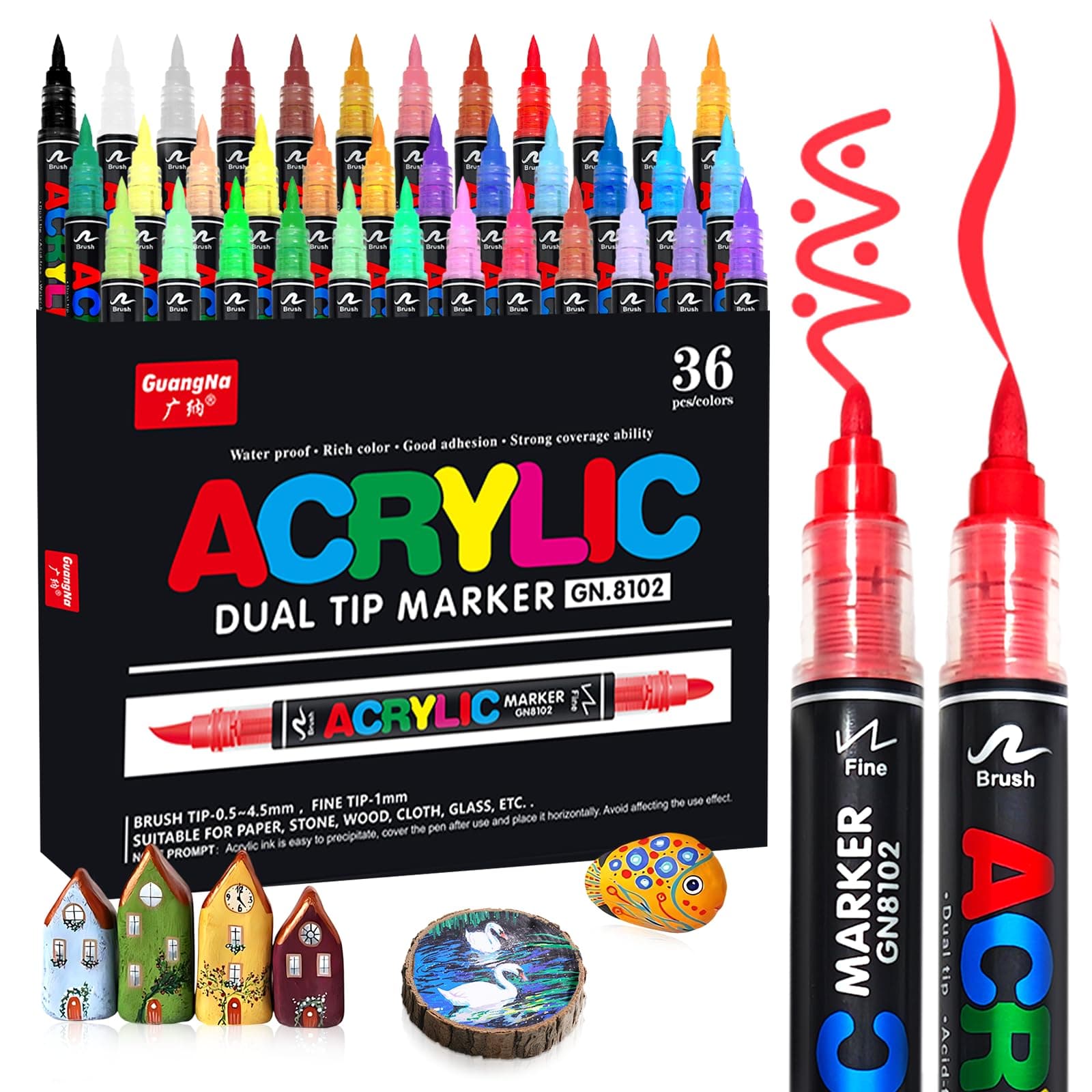 Marqueur VAKKI acrylique 36 couleurs, peinture liquide pour adultes, idéal pour pierre, calligraphie, bois, toile et ver