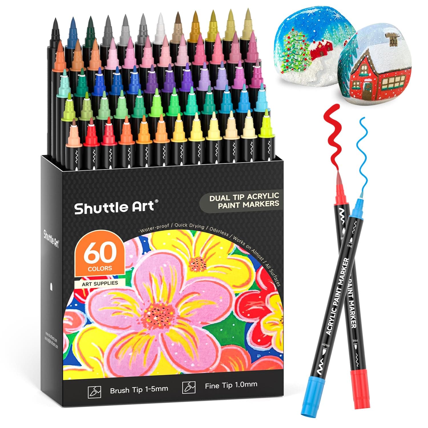 Feutre acrylique Shuttle Art 60 couleurs pour calligraphie et bricolage, Marqueurs sur céramique, toile et plastique - G