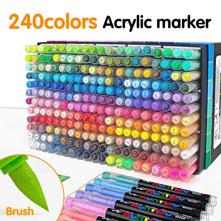 Guangna feutres acryliques 240 pour dessin sur verre et bois, encre opac superposable, cahier de coloriage flexible, par
