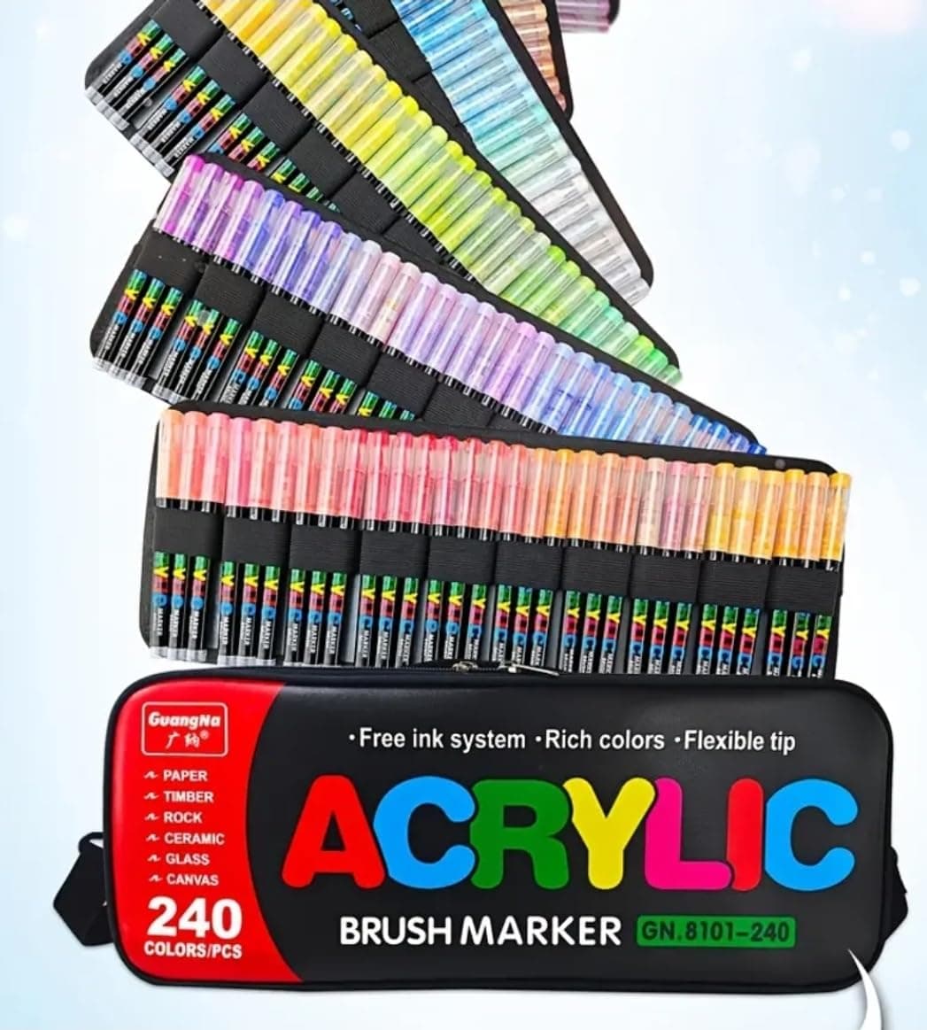 Guangna 240 Marqueurs Acryliques à Pointe Pinceau - Idéal pour Artistes - Nuancier de Couleurs & Points de Rechange Incl