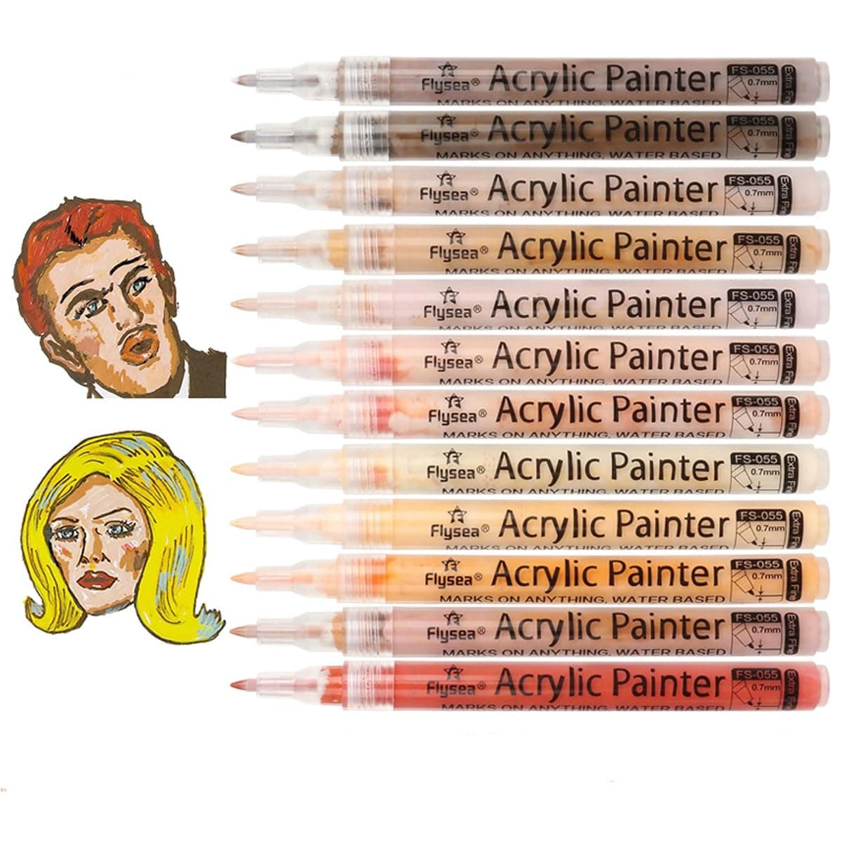 Marqueurs de peinture acrylique Feutres acryliques Couleurs de peaux 0,7 mm pour peinture sur mur toile Pierre Bois et p