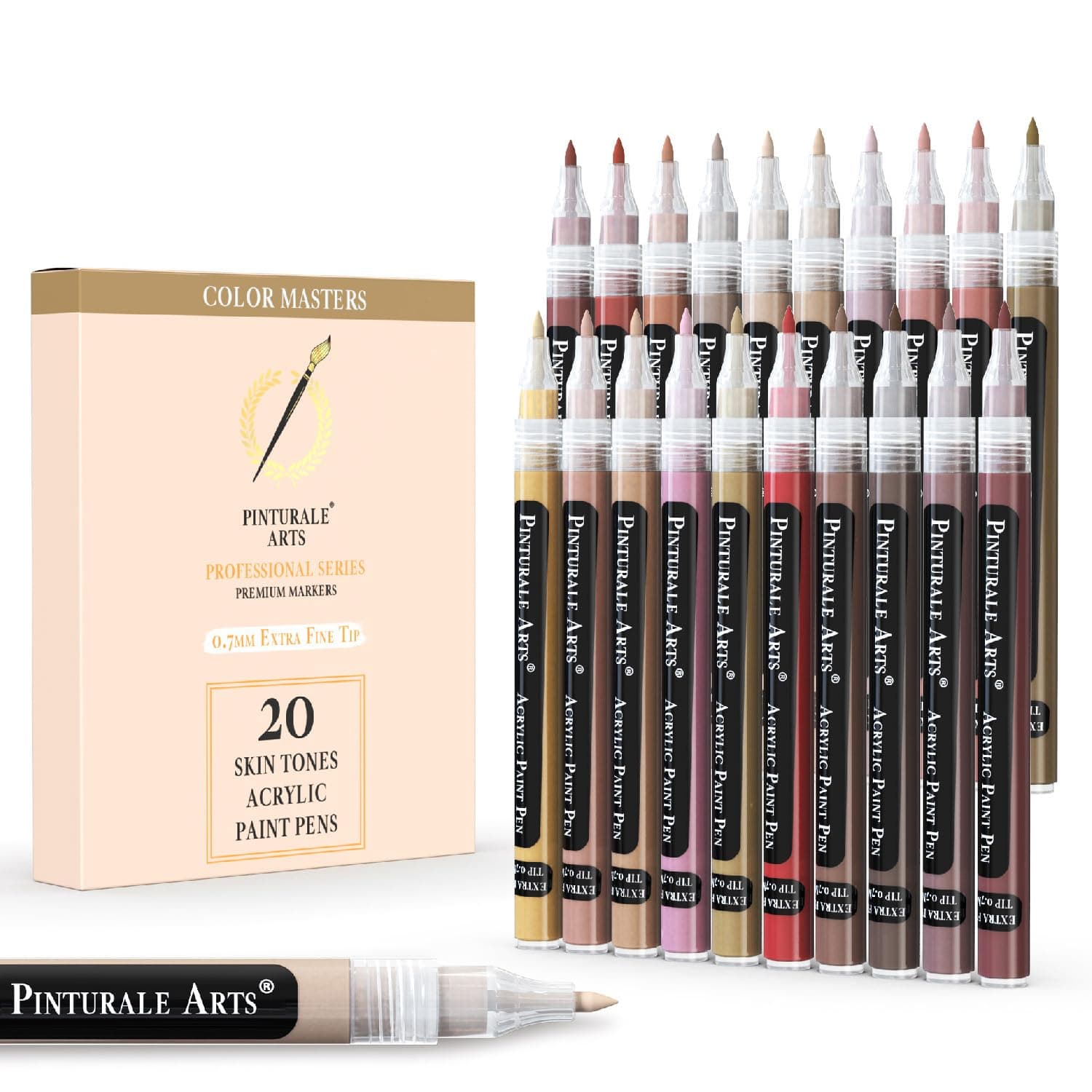Pinturale Arts® Feutres Acrylique Couleur Peau 20pcs | Pointe Fine 0,7mm | Pour Coloriage Bois Verre Pneu Pierre| Séance