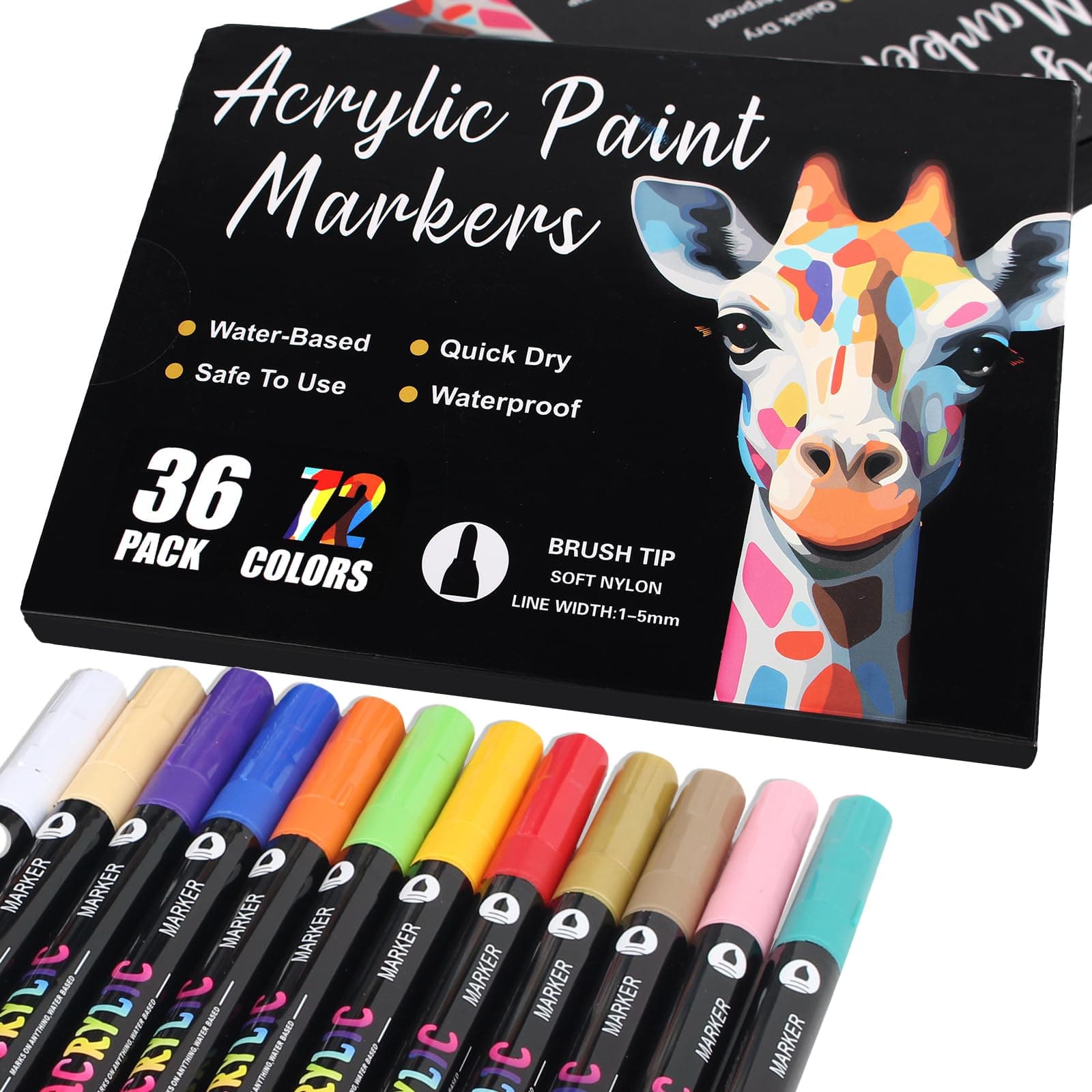 AEDAGA Feutres Acrylique 72 Couleurs, 36 Stylos Marqueur Pour Enfants Et Adultes, Acrylic Marker Pour Décoration De Toil