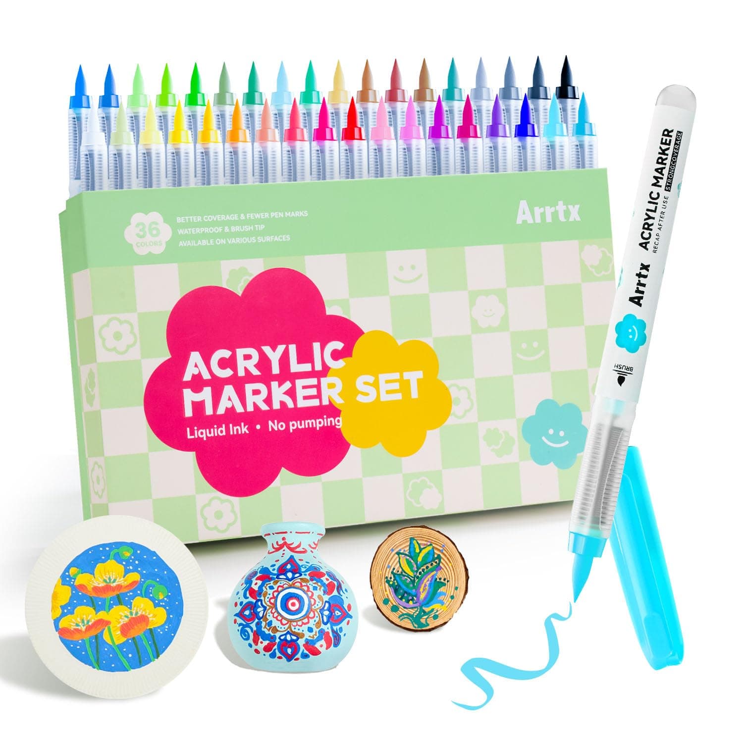 Arrtx Peintures Acryliques 36 Couleurs pour Pierre et Verre, Fournitures d'Art Étanches pour Loisirs Créatifs, Marqueurs